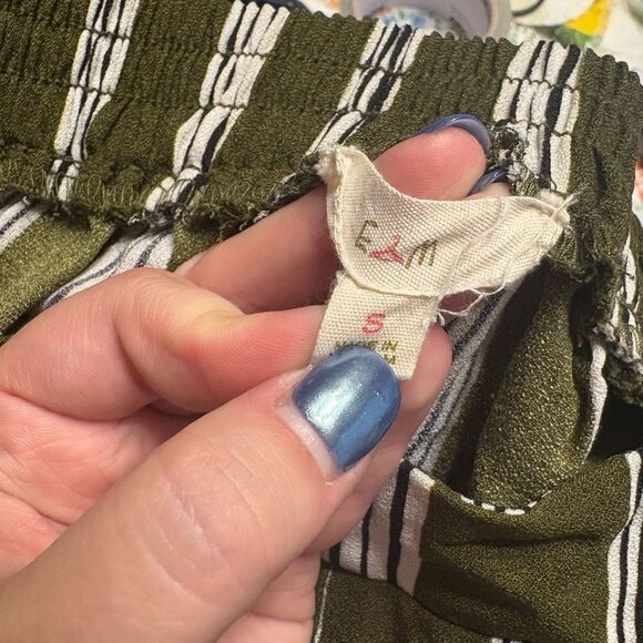 E Hanger M Olive Black White Stripe Tie Elastic Waist Wide Leg Pant Small FLAW - Picture 12 of 12